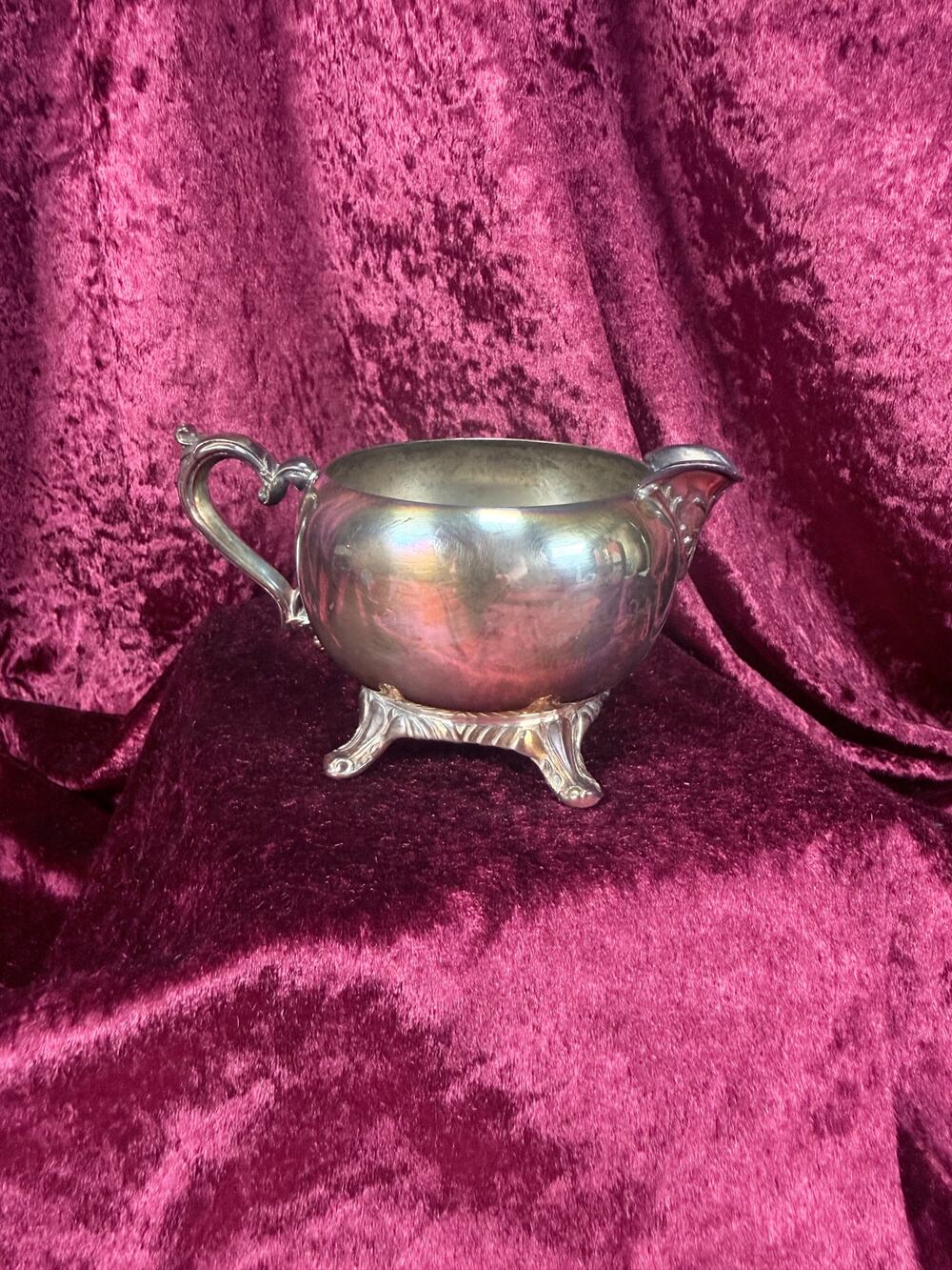 Vintage Silverplate Creamer – Apple Shaped Footed Pitcher - Antique Kitchen
